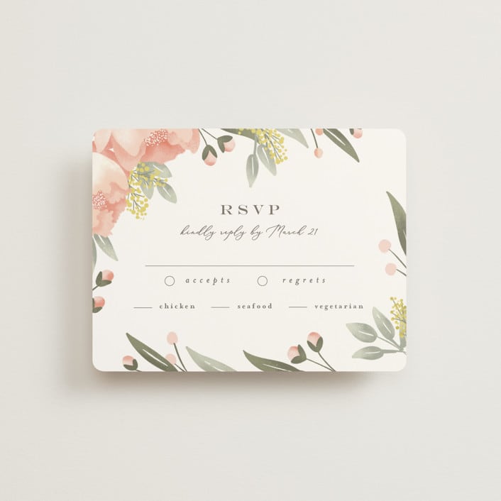 "Peony Wreath" - RSVP Cards in Peach by Joanna Griffin - Front