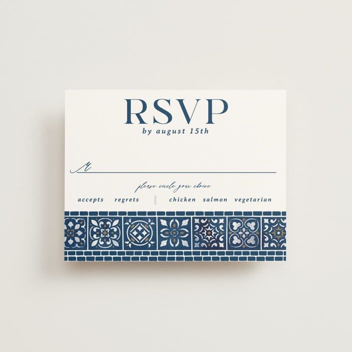 "Mediterranean Tiles" - RSVP Cards in Ocean by GeekInk Design - Front