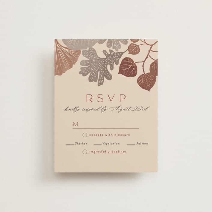"Leaf Cascade" - RSVP Cards in Latte by Alethea and Ruth - Front