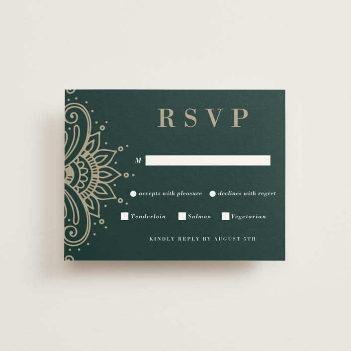 "Engraved Paisley" - RSVP Cards in Cardamom by Oma N. Ramkhelawan - Front