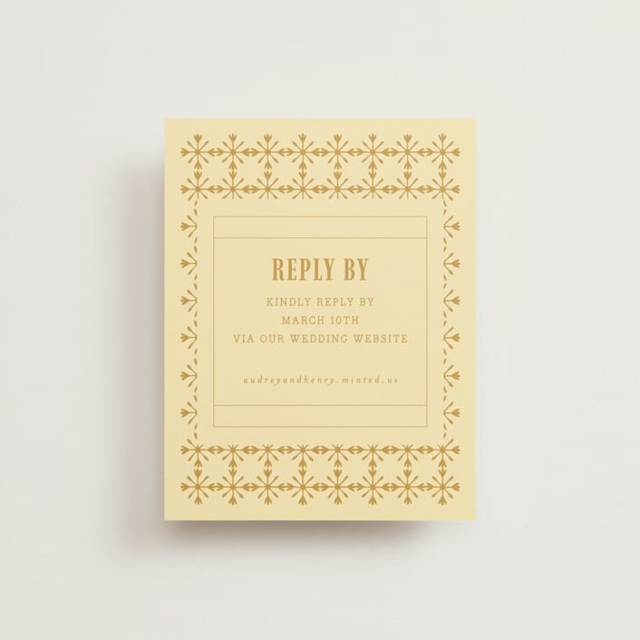 "Vintage Label" - RSVP Online Enclosure Cards in Butter by Nazia Hyder - Front