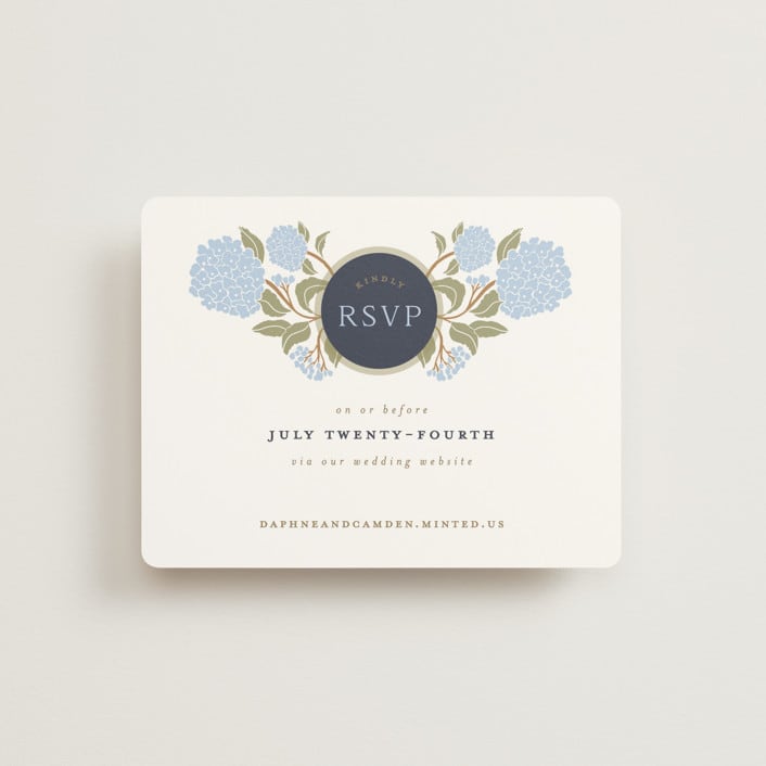 "Hydrangea Garden" - RSVP Online Enclosure Cards in Navy by Susan Zinader - Front