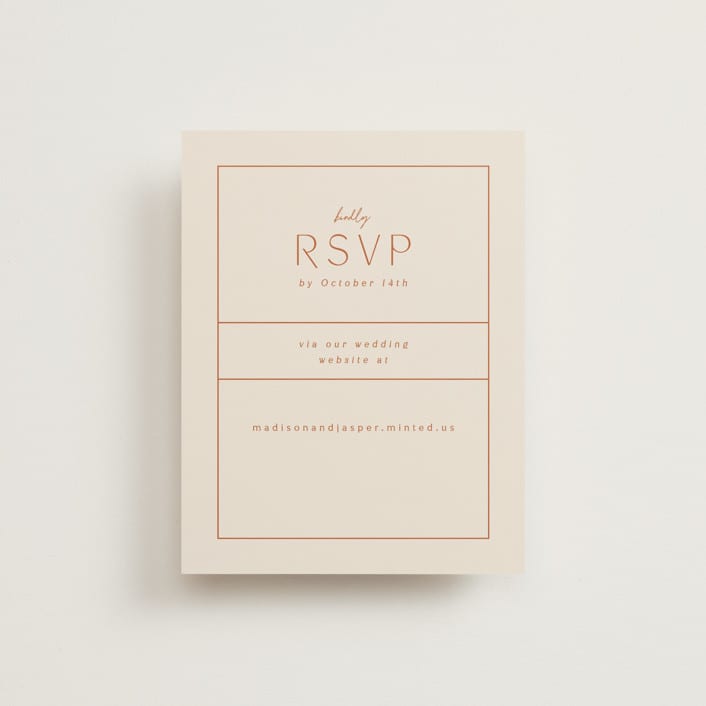 "Modern Ticket" - RSVP Online Enclosure Cards in Rust by Alethea and Ruth - Front