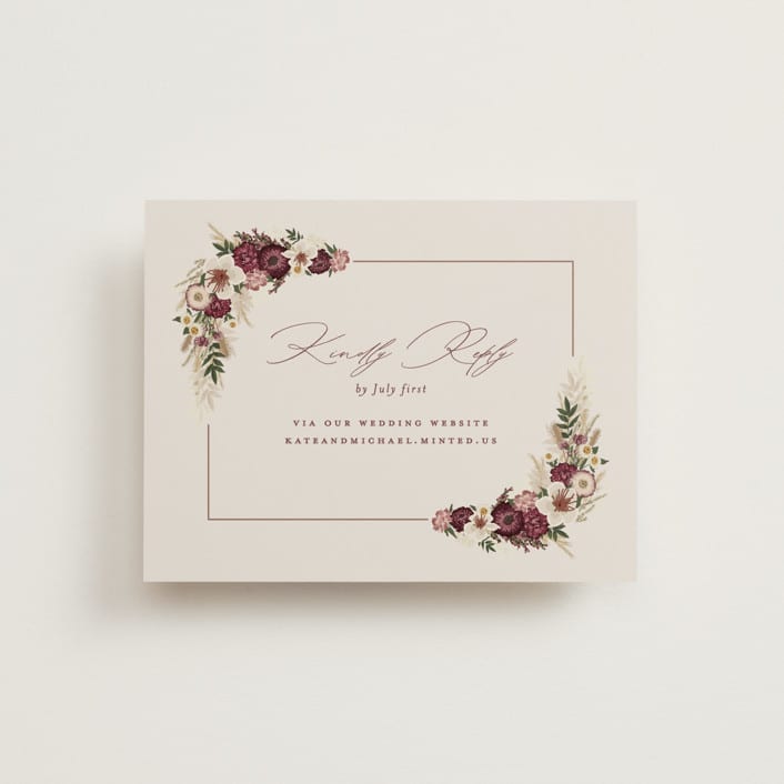 "Dried Floral Wreath" - RSVP Online Enclosure Cards in Cabernet by Erin Deegan - Front