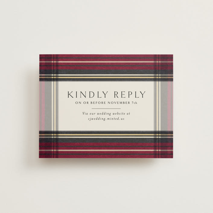 "Holiday Tartan" - RSVP Online Enclosure Cards in Cranberry by Erin Deegan - Front