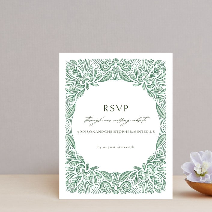 "Ornate" - RSVP Online Enclosure Cards in Sage by Jen Owens - Front