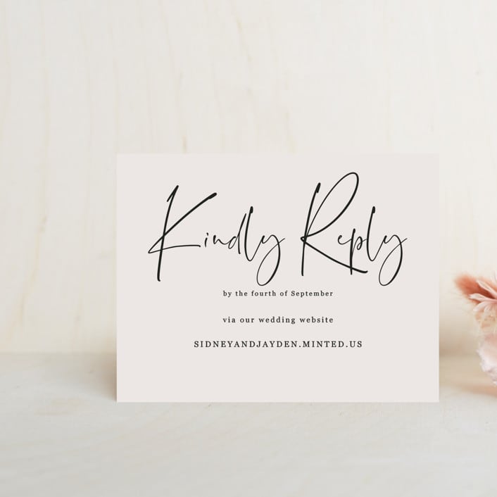 "stylist script" - RSVP Online Enclosure Cards in Ivory by Cass Loh - Front
