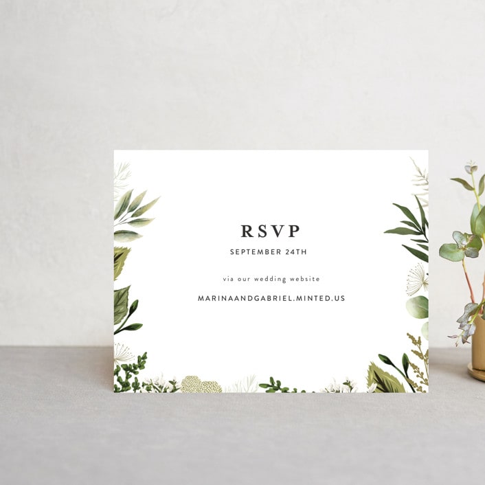 "Enchanted Greenery" - RSVP Online Enclosure Cards in Frost by Susan Moyal - Front