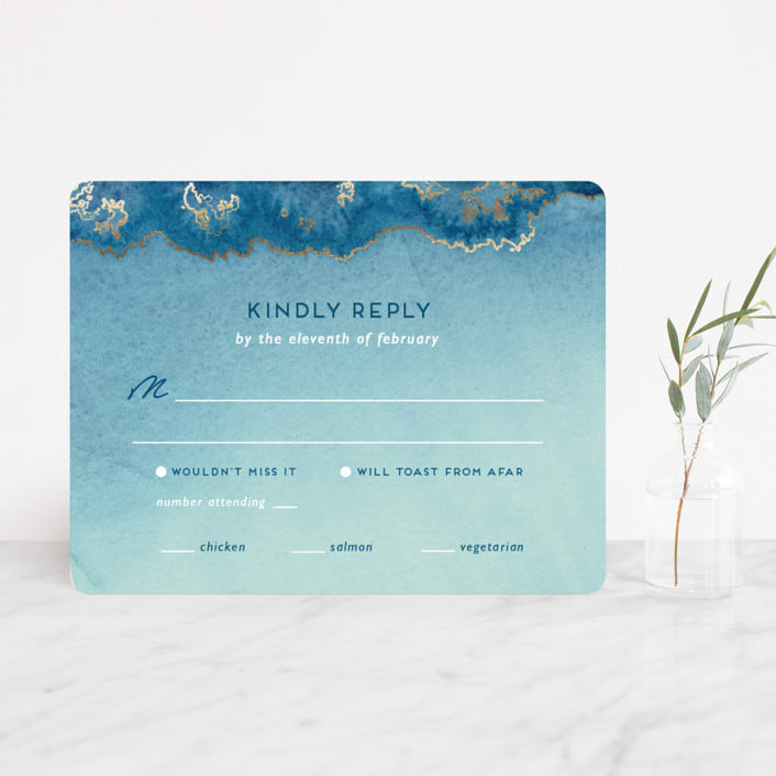 "Sea Crest" - RSVP Cards in Turquoise by Kaydi Bishop - Front