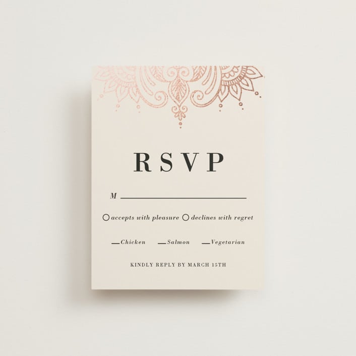 "Regal Mehndi" - RSVP Cards in Champagne Rose by Oma N. Ramkhelawan - Front