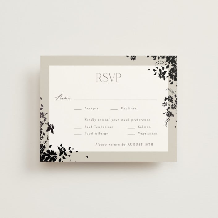 "Bouquet Toss" - RSVP Cards in Smoke by Robert and Stella - Front