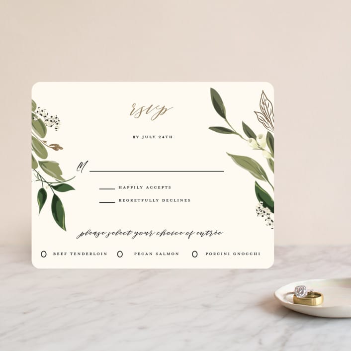 "Greenery Crown" - RSVP Cards in Midnight by Susan Moyal - Front