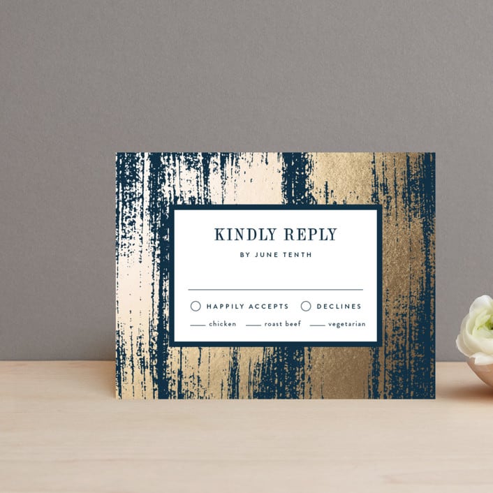 "Gold Leaf" - RSVP Cards in Indigo by Kelly Schmidt - Front