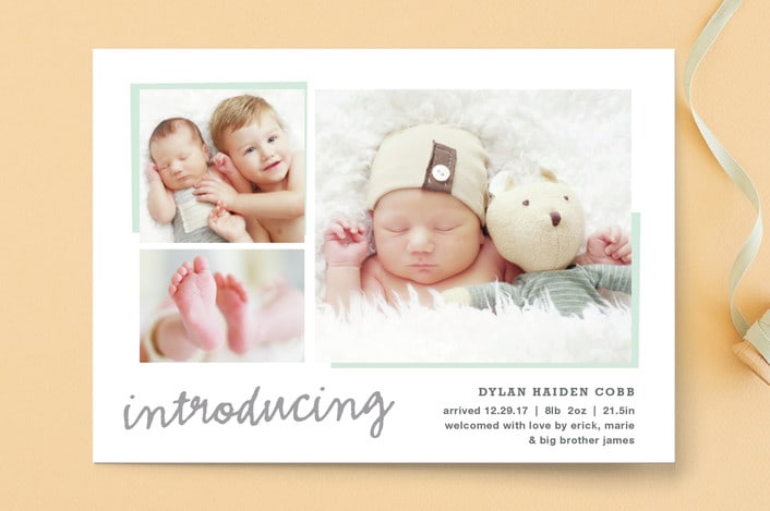 "All The Details" - Birth Announcements in Mint Chocolate Chip by Carolyn MacLaren - Front
