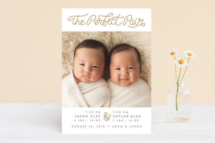 "Love Pair" - Birth Announcements in Mustard by Joanne James - Front
