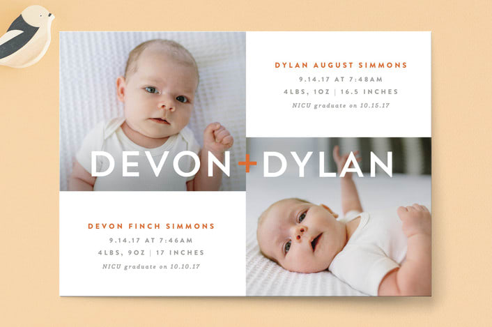 "Plus" - Birth Announcements in Tangerine by Olivia Raufman - Front
