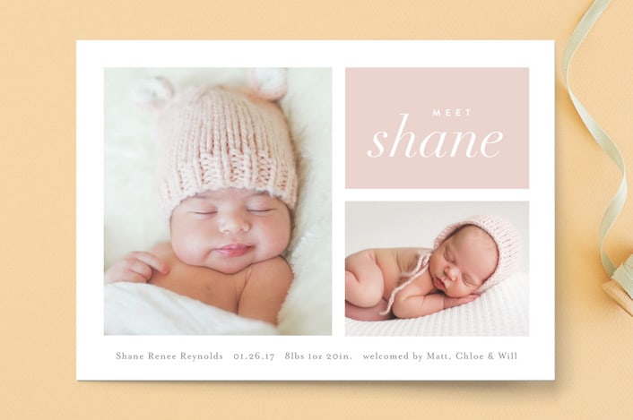 "Second Glance" - Birth Announcements in Peony by Carolyn MacLaren - Front