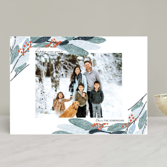 "Wintery Eucalyptus" - Retired Holiday Cards in Snow by Angel Walker - Front