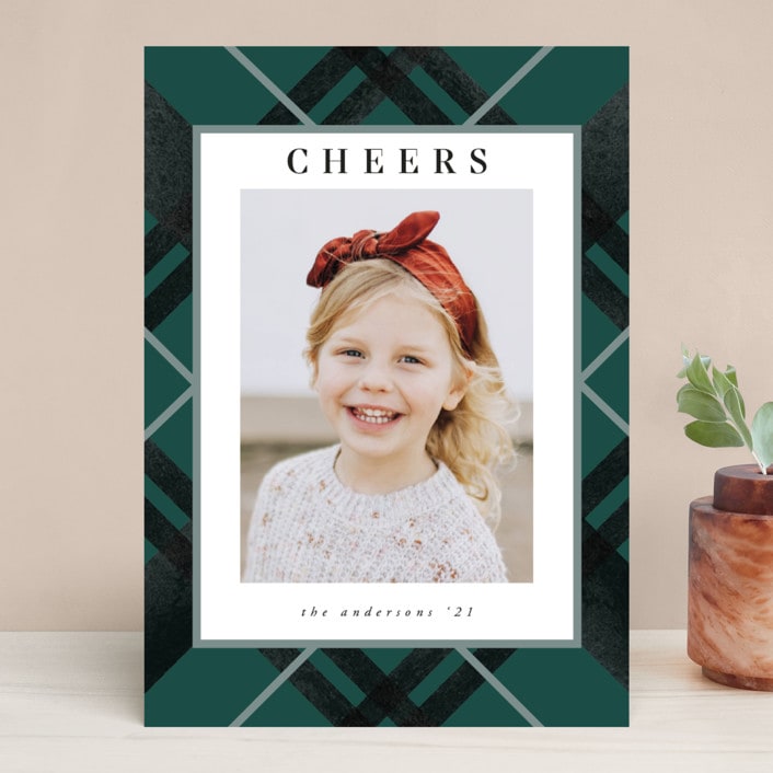 "Mod Plaid" - Retired Holiday Cards in Forest by Summer Winkelman - Front
