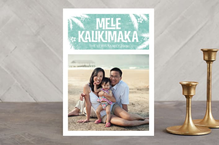 "Mele Kalikimaka" - Retired Holiday Cards in Seafoam by Kate Sorensen - Front