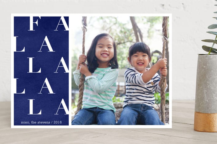 "spreading cheer for all to hear" - Retired Holiday Cards in indigo by R studio - Front