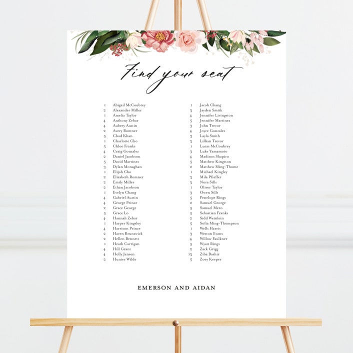 "Blossom" - Seating Chart in Blush by Susan Moyal - Front