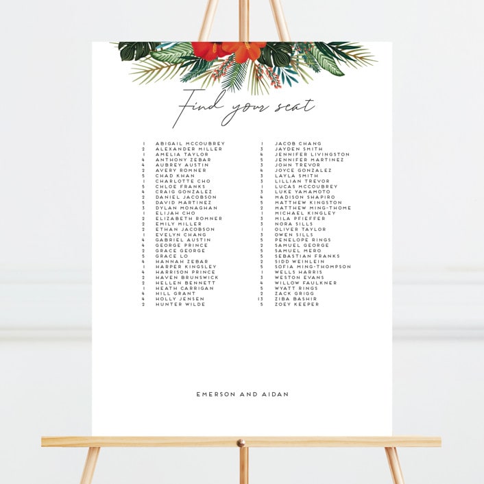 "Tropical Oasis" - Seating Chart in Coral by Joanna Griffin - Front