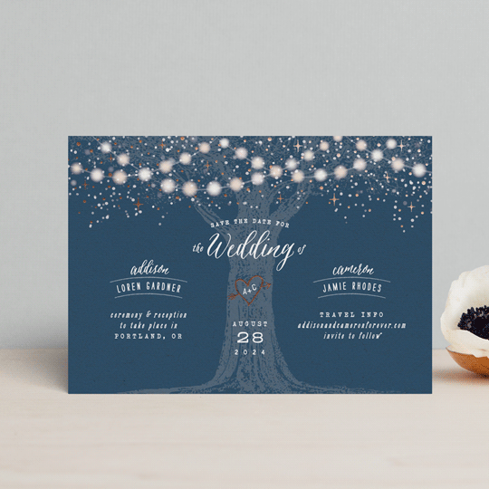 "Garden Lights" - Save the Dates in Navy by Hooray Creative - Front
