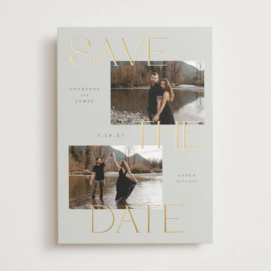 "Stacked" - Save the Dates in Almond by Emily Betts - Front
