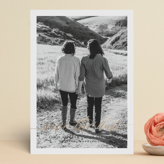 "Modern Script" - Save the Dates in Ebony by Hooray Creative - Front