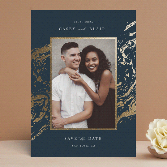 "Marble Foil" - Save the Dates in Navy by Kelly Schmidt - Front