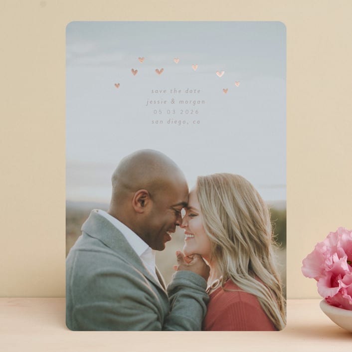 "Heart Confetti" - Save the Dates in Fuchsia by Phrosné Barwood - Front