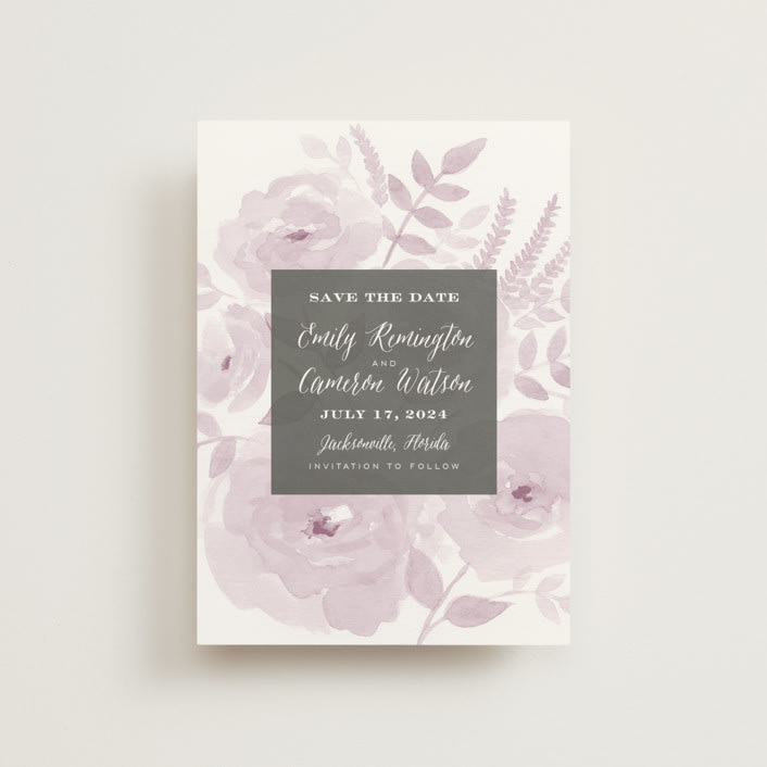 "Watercolor Floral" - Save the Dates in Lilac by Jill Means - Front