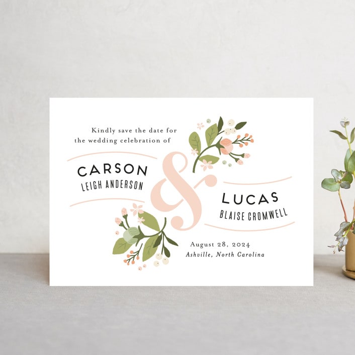 "Floral Ampersand" - Save the Dates in Rosebud by Jennifer Wick - Front