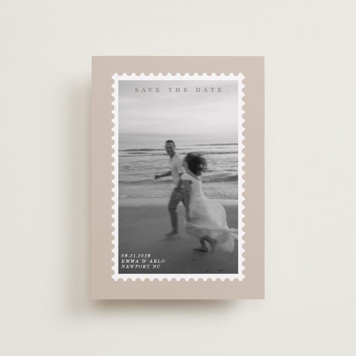 "Stamp" - Save the Dates in Taupe by Claire - Front