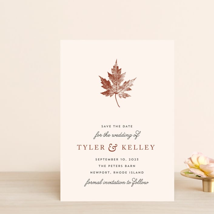 "Leaf Print" - Save the Dates in Mocha by Katharine Watson - Front
