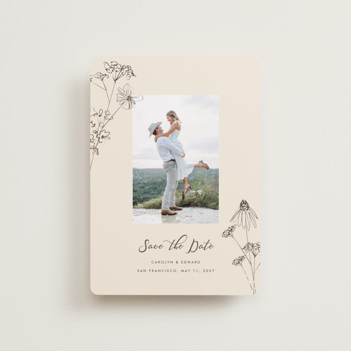 "Sketched Florals" - Save the Dates in Sandpaper by Baumbirdy - Front