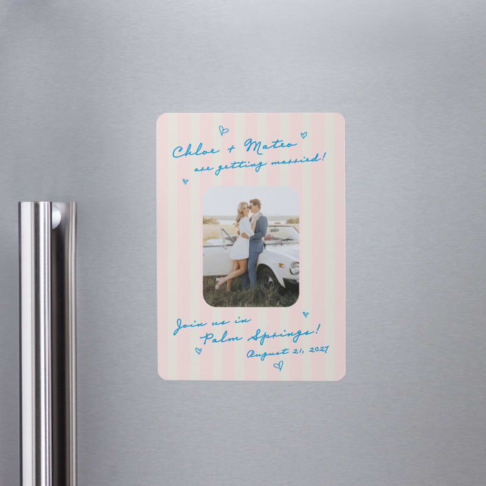 "The Right Stripes" - Save the Dates in Pink Grapefruit by Jackie Crawford - Front