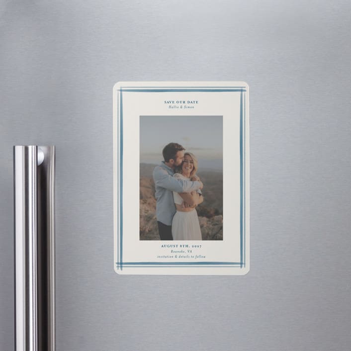 "Gingham Border" - Save the Dates in Indigo by Hannah Bowman - Front