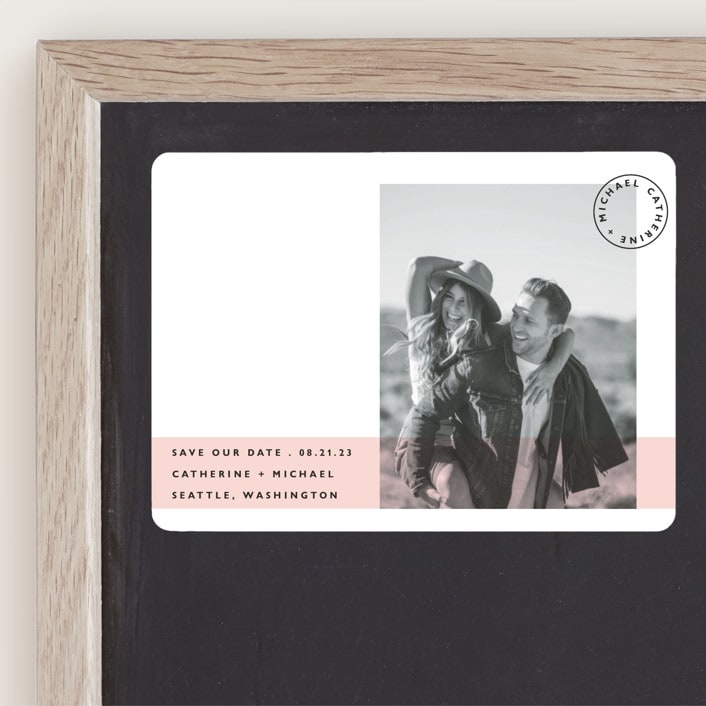 "Sealed with a Kiss" - Save the Dates in Blush by Hudson meet Rose - Front