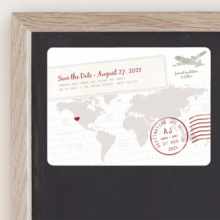 "A Faraway Destination" - Save the Dates in Cranberry by bumble ink - Front