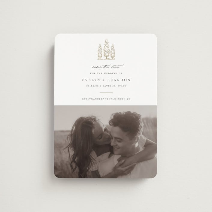 "Arborvitae" - Save the Dates in Champagne by Sarah Brown - Front