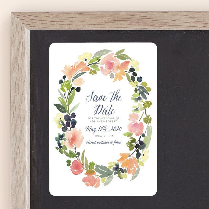"Watercolor Wreath" - Save the Dates in Grapefruit by Yao Cheng Design - Front
