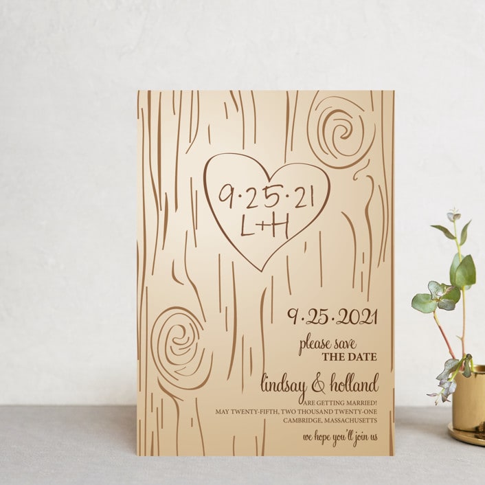 "Fall Carving" - Save the Dates in Woodgrain by Amanda Joy - Front