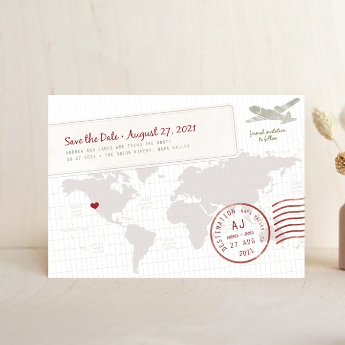 "A Faraway Destination" - Save the Dates in Cranberry by bumble ink - Front