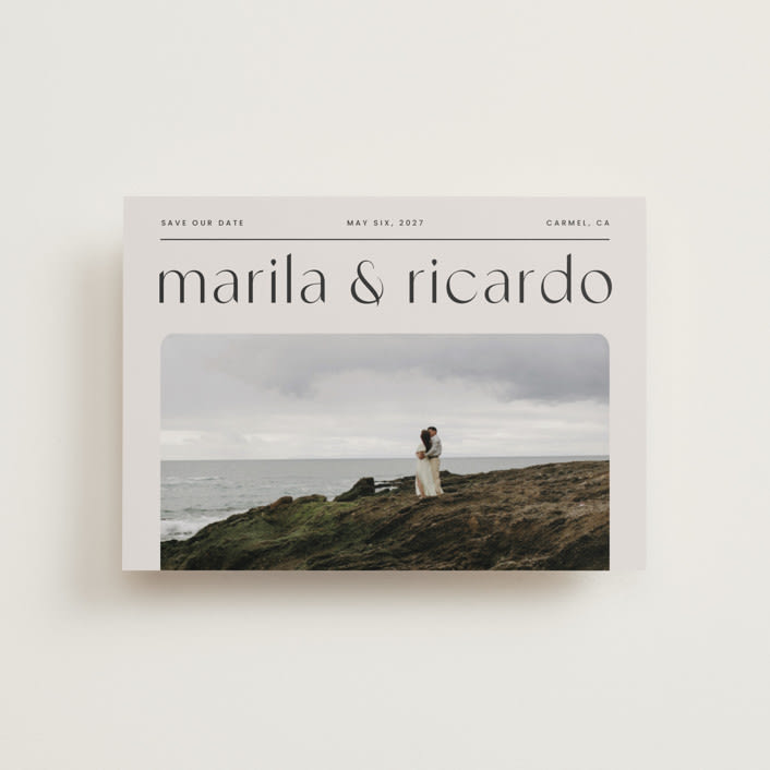"Nameplate" - Save the Dates in Linen by Blustery August - Front