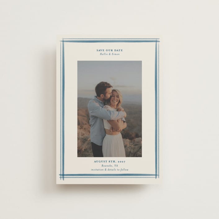 "Gingham Border" - Save the Dates in Indigo by Hannah Bowman - Front
