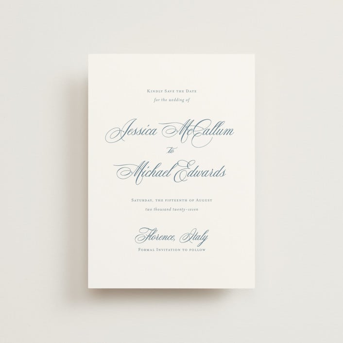 "Empire" - Save the Dates in Dusty Blue by Jennifer Postorino - Front