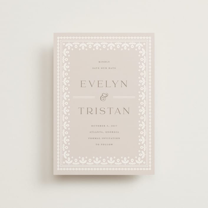 "Lace Trim" - Save the Dates in Cream by Kristen Smith - Front