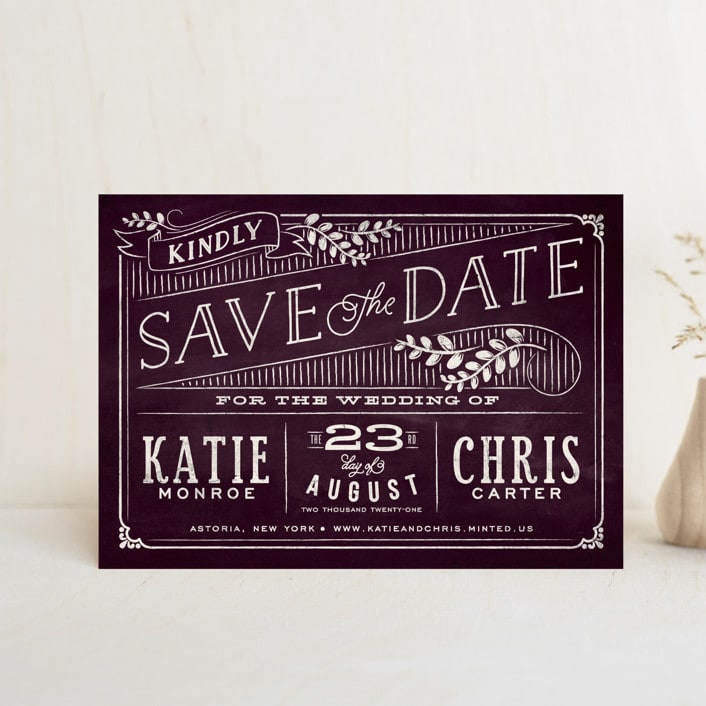 "Slated Forever" - Save the Dates in Plum by GeekInk Design - Front